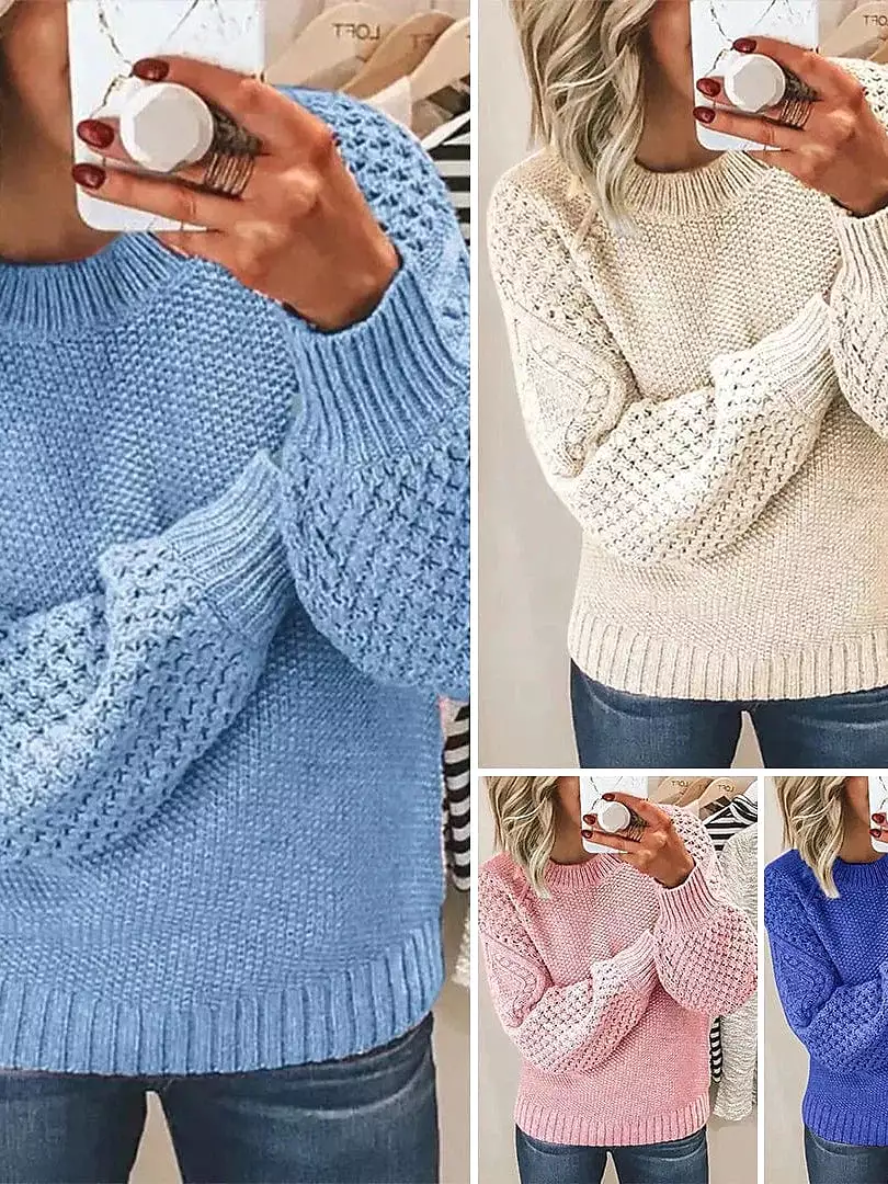 Women's Oversized Ribbed Knit Cotton Pullover Sweater