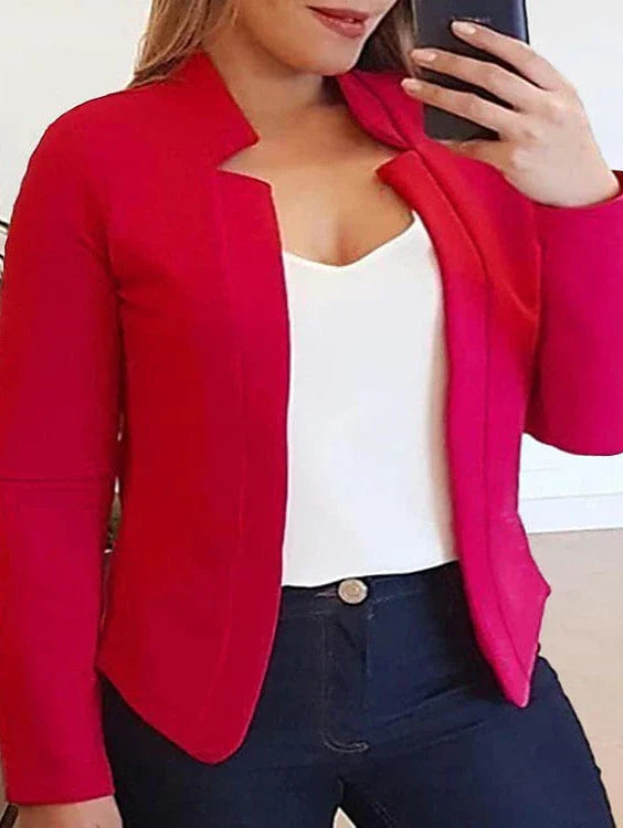 Women's Plus Size Collarless Long Sleeve Blazer - Black, Pink, Yellow