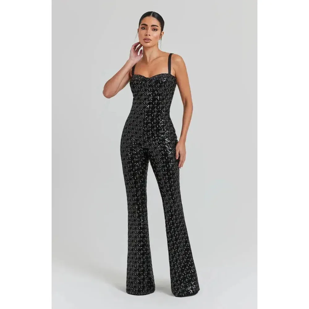 Women's Sexy Sleeveless Strap Shinning Sequins Bodycon Jumpsuit