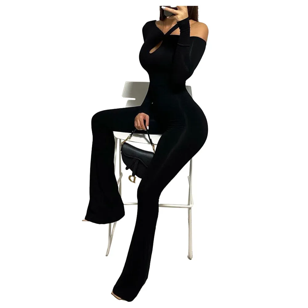 Women's Sexy Thick Cotton Diagonal Collar Long Sleeve Jumpsuits