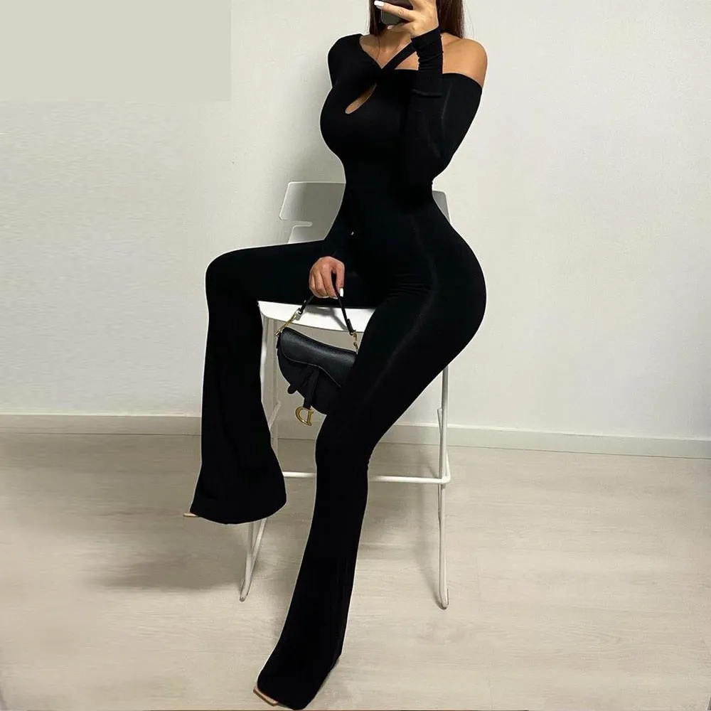 Women's Sexy Thick Cotton Diagonal Collar Long Sleeve Jumpsuits