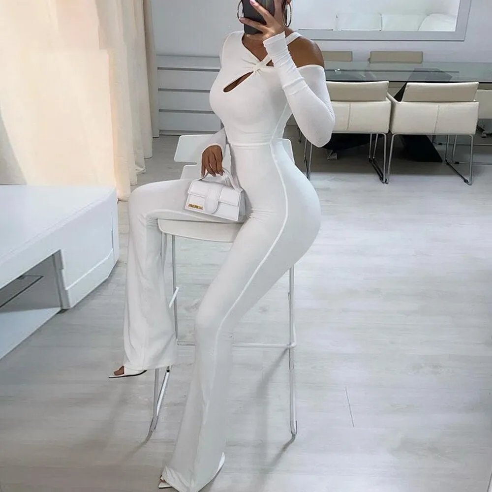 Women's Sexy Thick Cotton Diagonal Collar Long Sleeve Jumpsuits