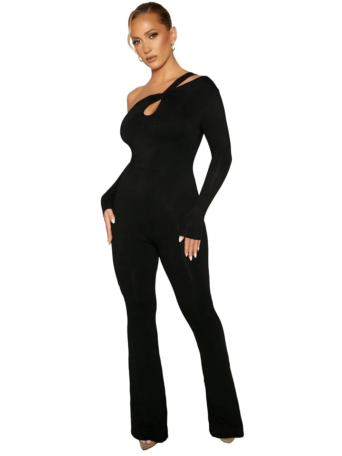 Women's Sexy Thick Cotton Diagonal Collar Long Sleeve Jumpsuits