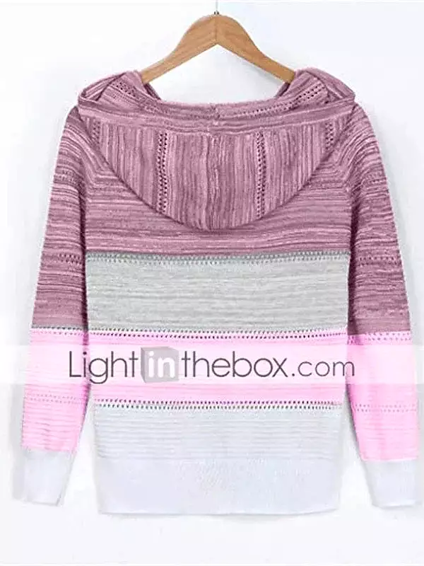 Women's Soft Knit Color Block Pullover Sweater Jumper with Hood