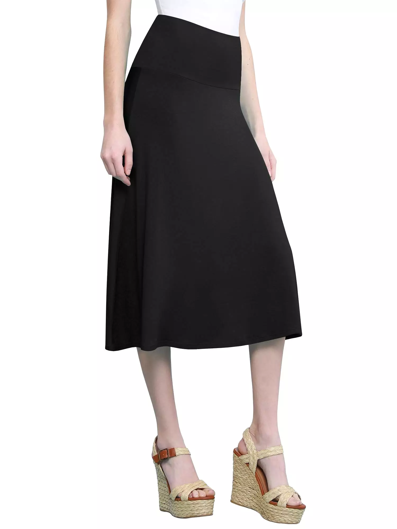 Women's Solid Lightweight Flare Midi Pull On Skirt