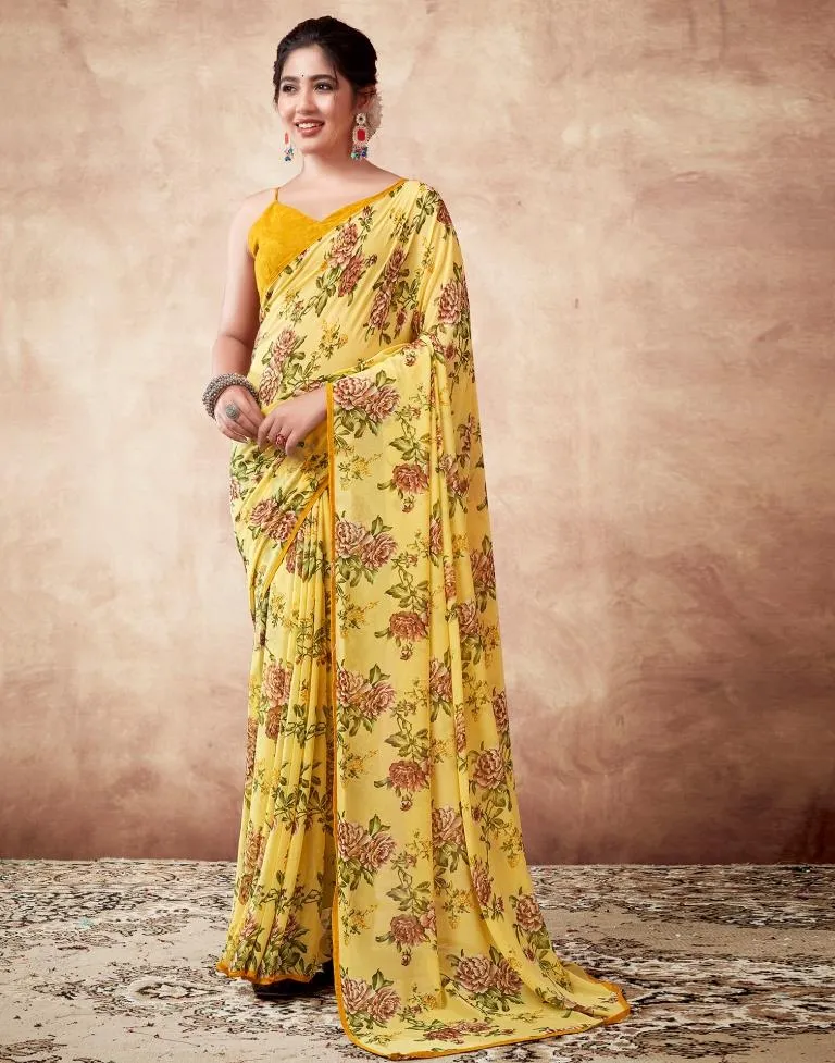 Yellow Georgette Printed Sarees