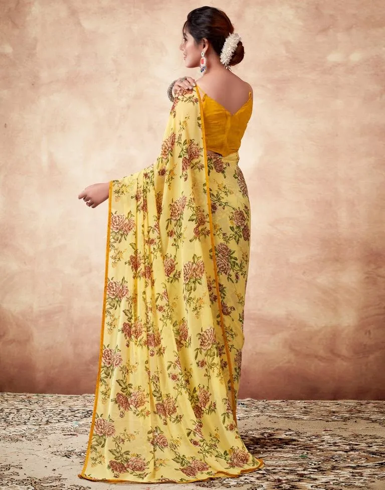 Yellow Georgette Printed Sarees