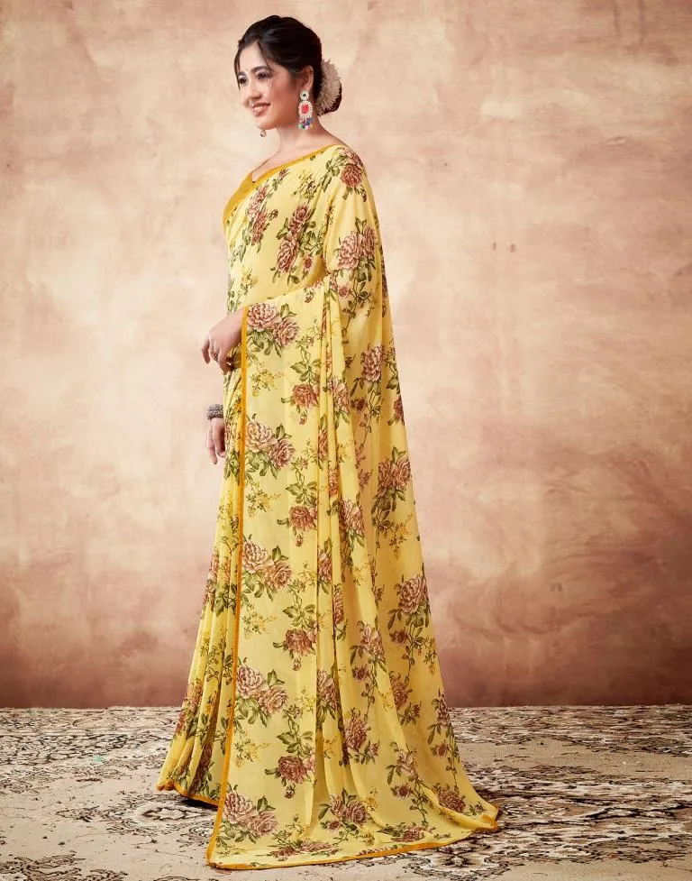 Yellow Georgette Printed Sarees