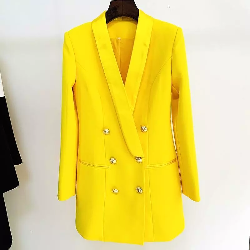 Yellow Tuxedo Blazer Dress- Double Breasted