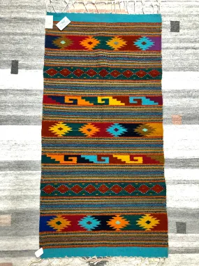 Zapotec handwoven rug in wool.  1032