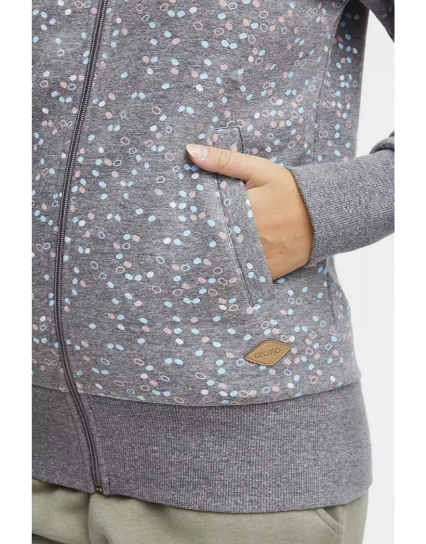 Zipper Hoodie Dot Pattern-Grey