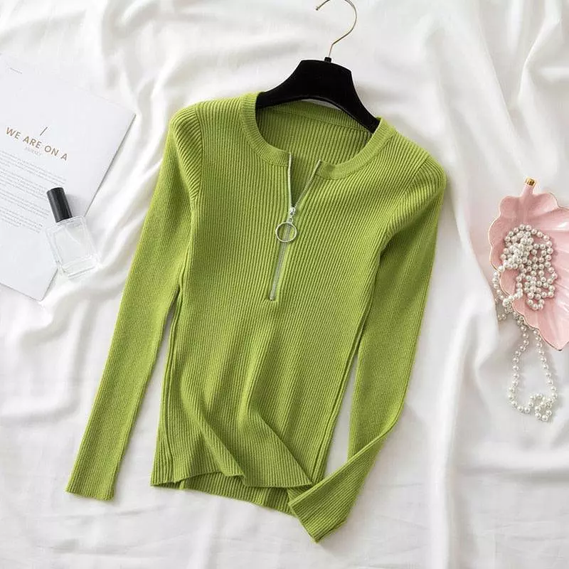 Zipper Mock Neck Sweater