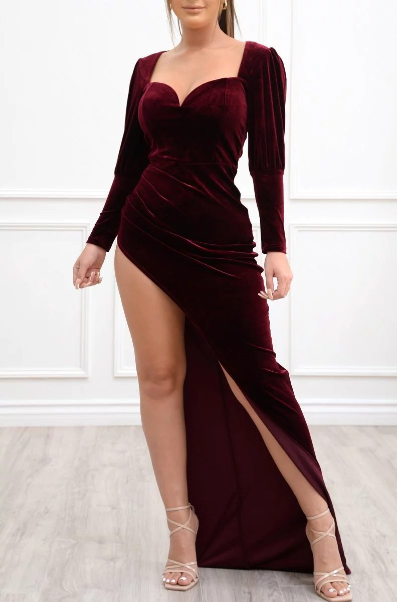 Zoe Velvet Dress Burgundy